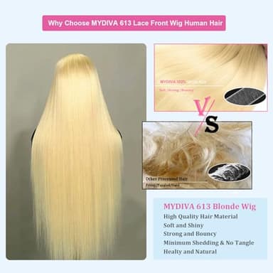 MYDIVA 613 13x6 Lace Front Wig Human Hair 30 inch Straight Blonde Wig Human Hair 180% Density 613 HD Lace Frontal Wig Blonde Lace Front Wigs Human Hair Pre Plucked with Baby Hair - Image 2