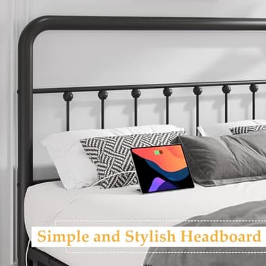 Fluest 14 Inch King Bed Frame Classic Metal Platform Bed Frame with Charging Station & LED, Victorian Style Iron-Art Headboard/Footboard, Under Bed Storage, No Box Spring Needed, Noise Free - Image 6