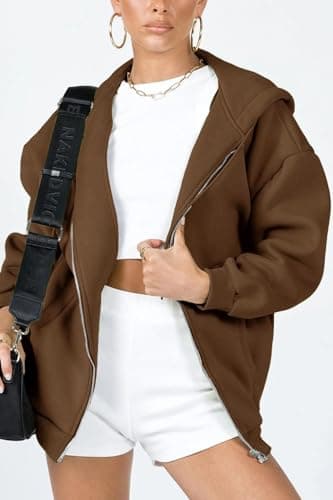 PRETTYGARDEN Women's 2025 Zip Up Y2K Hoodies Casual Long Sleeve Sweatshirts Fall Winter Track Jackets with Pockets (Brown,X-Small) - Image 2