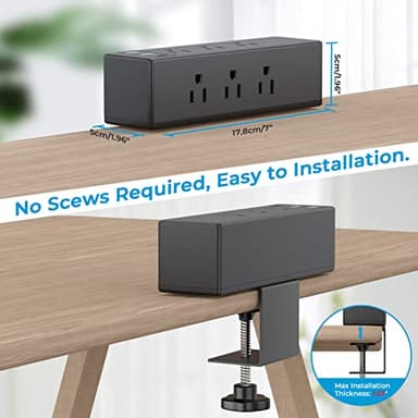 Desk Clamp Power Strip USB-C Port PD 20W Fast Charging Station Edge Mount Power Strip 8 AC Outlets Widely Spaced Outlet Station, 6.6ft Power Cord. (6AC2A1C) - Image 4