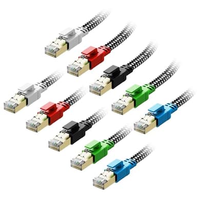 Cat 8 Ethernet Cable 1 ft 10-Pack Multi Color, Nylon Braided High Speed Heavy Duty Network LAN Patch Cord, 40Gbps 2000Mhz RJ45 Flat Internet Cable Shielded in Wall, Indoor&Outdoor for Modem/Router/PC - Image 1