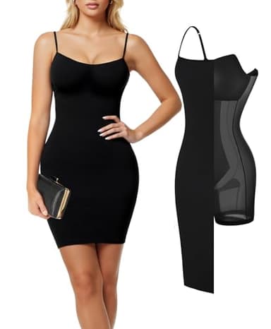 Popilush Black Mini Dress - Summer Dresses for Women 2025 Cocktail Shapewear Dress Club Dinner Date Night Bodycon Spaghetti Straps - Image 1