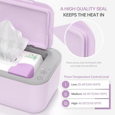 Baby Wipe Warmer, Wipe Warmer and Baby Wet Wipes Dispenser, Diaper Wipe Warmers with 3 Heat Modes and Large Capacity for Babies Pets, New Moms (Purple) - Image 5