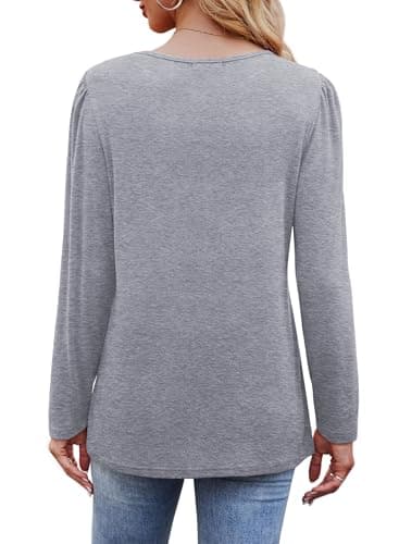 OFEEFAN Ladies Tops and Blouses Long Sleeve Shirts Business Casual Blouses Pleated Front Plus Size Sweaters Lightweight Light Grey XL - Image 5