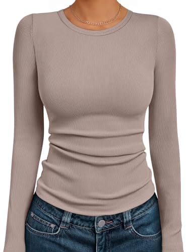 AUTOMET Womens Long Sleeve Shirts Tops Blouses Fall Fashion Ribbed Knit Casual Tshirts Trendy Cute Workout Clothes Oatmeal S - Image 1