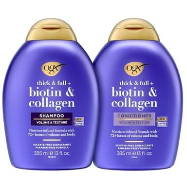 OGX Thick & Full + Biotin and Collagen for Hair Volume & Body, Sulfate Free Volumizing Shampoo & Conditioner Set for Fine & Thinning Hair, Nutrient-Infused, Vitamin B7, 13 fl oz, 2 Pack - Image 2