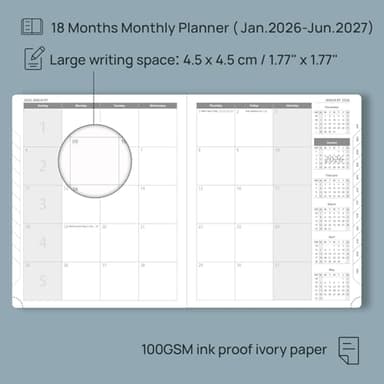 POPRUN Monthly Planner 2026-2027 (Large- 8.5" x 10.5" Soft Cover), 18-Month Calendar Book (Jan.2026 - Jun. 2027), Calendar Planner with Monthly Tabs & Pocket, 100 GSM Paper - Burgundy - Image 3