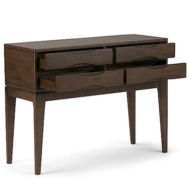 SIMPLIHOME Harper Console Table - 40 Inch Wide Solid Hardwood Sofa Table in Walnut Brown, Mid-Century Modern Storage Table for Entryway or Living Room with 4 Drawers, Notched Handles, and Tapered Legs - Image 3