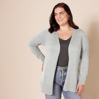 Amazon Essentials Women's Lightweight Open-Front Cardigan Sweater (Available in Plus Size), Light Grey Heather, Large - Image 6