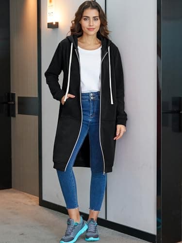 Ablanczoom Hoodies for Women Fashion Sweatshirts: Zip Up Hoodie Womens Causal Jackets Fleece Long Sweatshirt with Pockets Black - Image 5