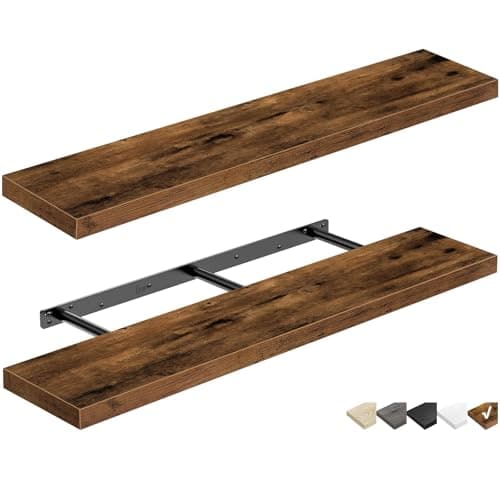 QEEIG Floating Shelves for Wall 47.2" Extra Long - Wall Shelf Bathroom Kitchen Living Room Bedroom Farmhouse Home Decor Display Bookshelf Large 47.2 x 9.3 inch Set of 2, Rustic Brown (008-120BN) - Image 1