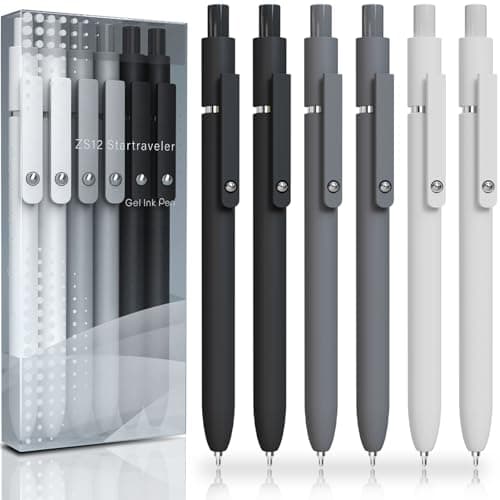 ACEES Gel Pens, 6 Pcs 0.5mm Fine Point Black Ink Pen With Smooth Writing, Office Desk Accessories, School Supplies Gifts for Men Women, Quick Dry Pens Ballpoint For Journaling, Black/Gray/White - Image 1