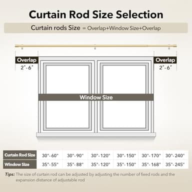 IFELS Heavy Duty Curtain Rods for Windows 66 to 120 Inch, 1 Inch Gold Curtain Rod, Adjustable Decorative Long Curtains Rods with Easy Installation and Modern Design (A2,Gold,30"-120") - Image 5