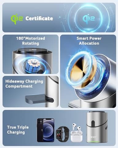 Acer S2 3 in 1 Charging Station for Apple - Qi2 15W iPhone Wireless Charging Station, Magsafe Charger Stand for iPhone 17 16 15 14 13 12 - Apple Watch - Airpods Series (Charger & USB-C Included) - Image 2