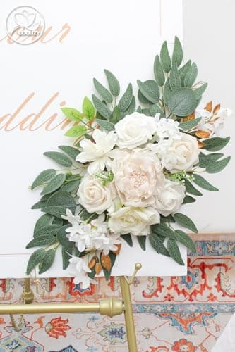 Odouzy Pack of 2 Wedding Arch Decorations Artificial Hanging Flowers Floral Swag for Wedding Welcome Sign Backdrop Balloon Arch Home Party Bridal Ceremony Reusable(White) - Image 5
