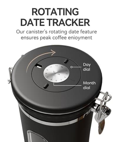 Veken Large Coffee Canister with Window, Rice Kitchen Food Storage Airtight Stainless Steel Container with Lids, Date Tracker and Scoop, Grounds, Beans, Tea, Flour, Cereal, Sugar Jars, 38oz, Black - Image 4