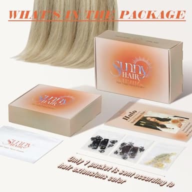 Sunny Wire Hair Extensions Real Human Hair Fish Line Human Hair Extensions Invisible Wire Extensions Golden Blonde with Medium Blonde Highlights #16/22 18 Inch - Image 4