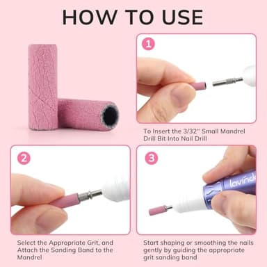 Lavinda Small Sanding Bands Nail Drill Bit, 80 Piece Extra Fine Sanding Bands for Nail Drill with 3.1mm Mandrel Bit for Acrylic Nails Gel Removing Shaping Polishing Nail Salon Use (240 Grit, Pink) - Image 6