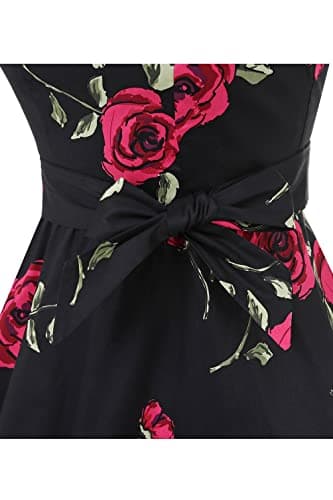 Topdress Women's Vintage Polka Audrey Dress 1950s Halter Retro Cocktail Dress Black/Fuchisa Rose S - Image 7
