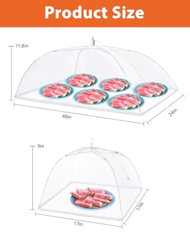 Anpro Food Covers for Outdoors - 1 Extra Large (40"x25") + 4 Large (17"x17") Pop-Up Mesh Food Tents, Collapsible Reusable Bug-Proof Nets for Picnics, BBQs & Camping, Stainless Steel Frame - Image 5