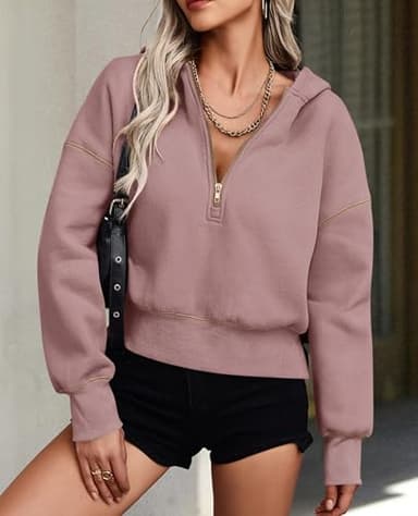 PRETTYGARDEN Women's 2025 Fall Hooded Sweatshirts Long Sleeve Half Zip Cropped Hoodies Pullover Winter Fashion Clothes (Pink,Medium) - Image 6