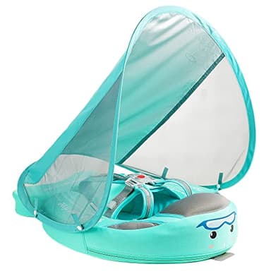 Mambobaby Float Add Tail Baby Swim Float with Canopy, Non-Inflatable Solid Baby Float, Upgrade Soft Skin-Friendly Fabric Material Infant Swim Float (Special Edition Green) - Image 1