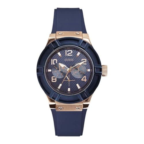 GUESS Women's Rose Gold-Tone Dial with Iconic Blue Stain Resistant Silicone Strap (Model: U0571L1) - Image 1