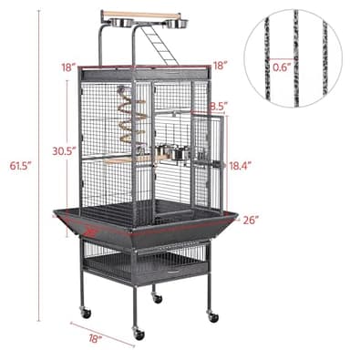 Yaheetech 61-inch Playtop Wrought Iron Large Parrot Bird Cages with Rolling Stand for Cockatiels Amazon Parrot Quaker Conure Parakeet Lovebird Finch Canary Small Medium Parrot Cage Birdcage, Black - Image 3