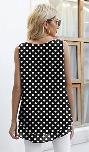 Jouica Women's Sleeveless Chiffon Tank Top Double Layers Casual Flowy Tank Tops,Black Dot,X-Large - Image 5
