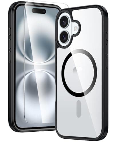 FNTCASE for iPhone 16 Plus Case: Clear Case Magnetic Military Grade Drop Protection Anti Yellowing Cell Phone Cover - Rugged Shockproof Protective Bumper Transparent Cases(B-Black) - Image 1