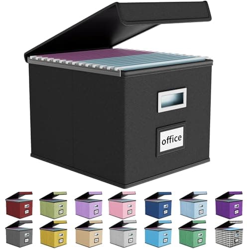 Huolewa Upgraded Portable File Organizer Box, Large Linen Hanging Office Document Storage Box with Lid - Black, Collapsible Filing & Storage Boxes for Office/Decor/Home - 14.9 x 12.59 x 10.8 inch - Image 1
