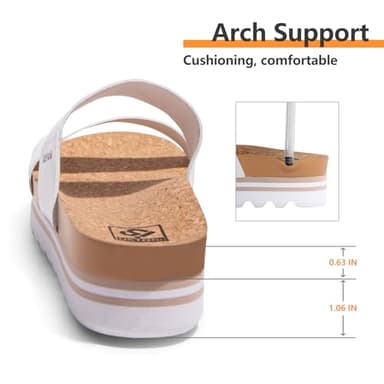 Ustogi Flatform Platform Sandals Women Arch Support Beach Slides Orthotic Summer Causal Cork Footbed Lightweight Thick Sole Comfortable Fashion Slip on Cushion Cute 2 Strap 01(9, White) - Image 5