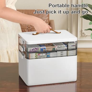 CTIME 3-Tier Medicine Organizer - Portable Medicine Cabinet with Leather Handle, Empty First Aid Kit for Home - Image 8