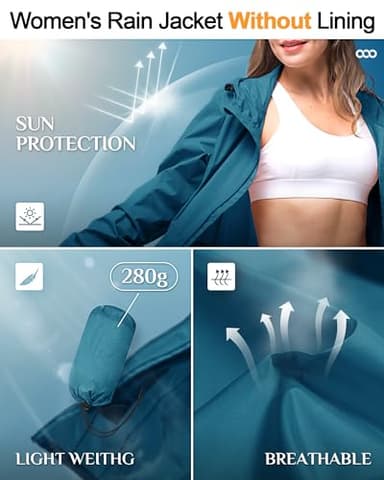33,000ft Women's Waterproof Long Rain Coats Packable Rain Jacket with Hood Trench Coats Windbreaker - Image 3