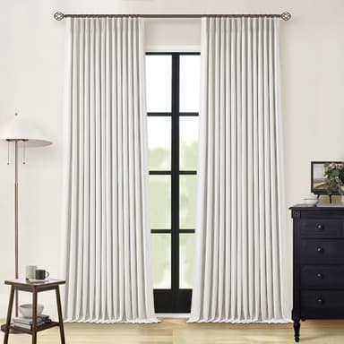 Beige White Pinch Pleated Full Blackout Curtains 2 Panels Set Linen Room Darkening 100% Black Out Window Curtains 96 Inch for Living Room Bedroom Thermal Insulated Pinch Pleat Drapes with Hooks Rings - Image 1