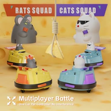 deependo 2 Pack Remote Control Car, RC Ejecting Bumper Car for Kids, Cat and Rat War Cheese Bumper Car, Car Toys for Ages 5-7, Christmas Birthday Gifts Toys for 3 4 5 6+ Year Old Boys Girls - Image 4