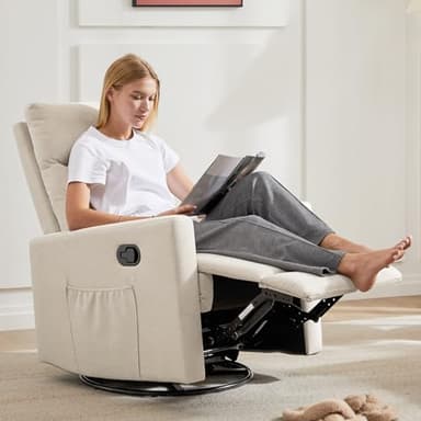 Sweetcrispy Recliner Chair, 360 Swivel Rocker Chair for Adults, Glider Rocker Recliners, Nursery Chairs for Living Room, High Back, Upholstered Deep Seat,Beige - Image 7
