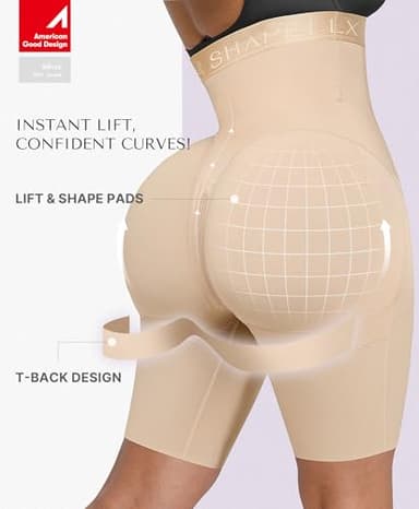 SHAPELLX Butt Lifting Shapewear Body Shaper Tummy Control Butt Lifter High Waisted Body Shaper Shorts Shapewear for Women Tummy Control Slip Shorts Higher Power Shorts (Beige, Large) - Image 3