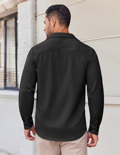 COOFANDY Mens Long Sleeve Button Down Shirts Casual Untucked Shirts Stretch Shirts Black - Image 4