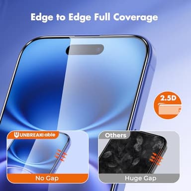UNBREAKcable 3-Pack Screen Protector for iPhone 16/15, Shatterproof Tempered Glass [Easy Installation Frame] [99.99% HD Clear] [Case Friendly] [9H Hardness] [Full Coverage] for Apple 6.1 inch - Image 3