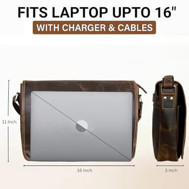 RUSTIC TOWN Leather Messenger Bag for Men Women - Full Grain Leather Laptop Satchel Office Shoulder Bag (16-Inch, Brown) - Image 2
