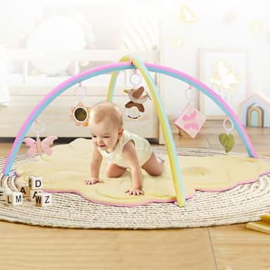 2PM SPORTS Pink Butterfly Theme Baby Play Mat, Tummy Time Play Mat for Infant Newborn, Baby Play Gyms & Playmats for Girl 0-6 6-12 Months, Activity Gym 5 Detachable Toys，Gimnasio para Bebes 0-12 Meses - Image 8