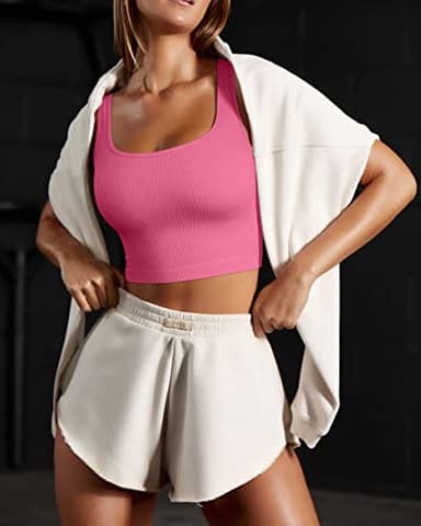 OQQ Women's 3 Piece Tank Tops Ribbed Seamless Workout Exercise Shirts 2025 Summer Basic Camis Black Coral White - Image 5