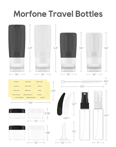 Morfone 16 Pack Silicone Travel Bottles Set for Toiletries TSA Approved Travel Containers Leakproof Squeezable Refillable Accessories 2oz 3oz Travel Essentials for Shampoo Lotion Liquids (BPA Free) - Image 5