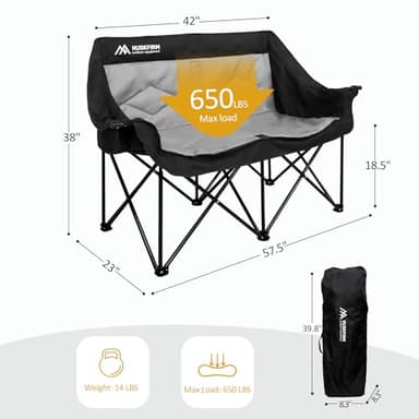 Huskfirm 2 Person Camping Chair Oversized Loveseat Camping Chair Double Camping Chairs for Adults Heavy Duty Camping Couch Black Outdoor Folding Chair Portable Patio Lawn Chair - Image 3