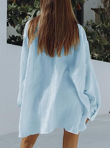 Fixmatti Womens 2 Piece Sweatsuit Sets Oversized Blouse Top High Waist Shorts Loose Loungewear Outfit Blue S - Image 7