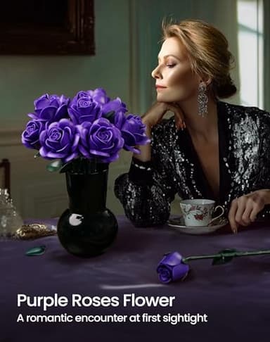 iATOM Purple Rose Bouquet Building Set, Artificial Flowers Botanical Collection for Adults Women, Gift for Halloween & Valentines Day - Gothic Home Office Table Centerpiece Decor - IA11017 - Image 2