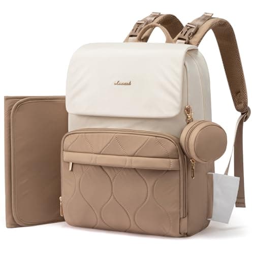 LOVEVOOK Diaper Bag Backpack, Baby Travel Bags for Boys & Girl, Toddler Waterproof Diaper Bag w/Changing Pad (Khaki-White-1, 15.6 inch - Medium) - Image 1