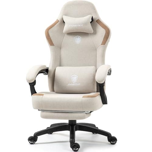 Dowinx Fabric Gaming Chair with Pocket Spring Cushion,Breathable Computer Chairs with Massage Lumbar Support and Footrest,High Back Game Office Chair for Adult,Beige - Image 1