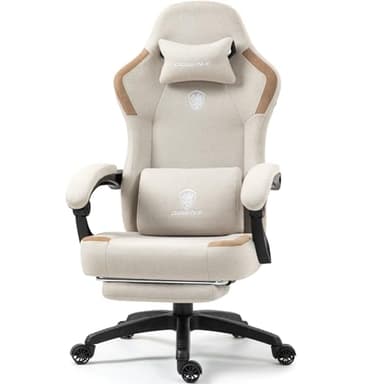 Dowinx Fabric Gaming Chair with Pocket Spring Cushion,Breathable Computer Chairs with Massage Lumbar Support and Footrest,High Back Game Office Chair for Adult,Beige - Image 1